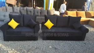 Black Fabric Sofa 5 Seater