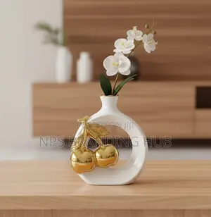 Modern Ceramic Vase With Golden Cherry Design :22*8*19cm Tet