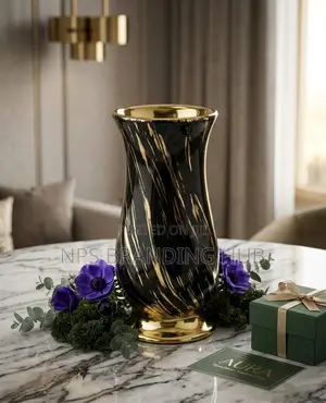 Modern Ceramic Vase With Golden Cherry Design :22*8*19cm Tet