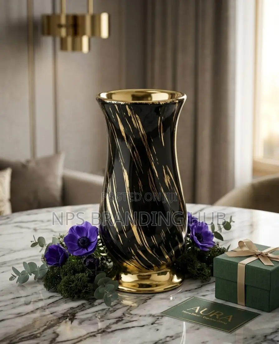 Modern Ceramic Vase With Golden Cherry Design :22*8*19cm Tet