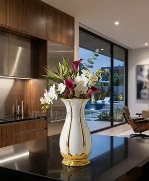 Modern Ceramic Vase With Golden Cherry Design :22*8*19cm Tet