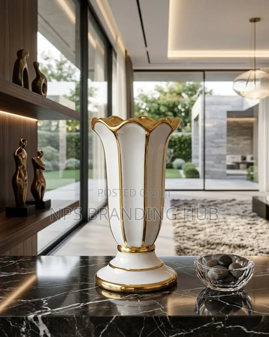 Modern Ceramic Vase With Golden Cherry Design :22*8*19cm Tet