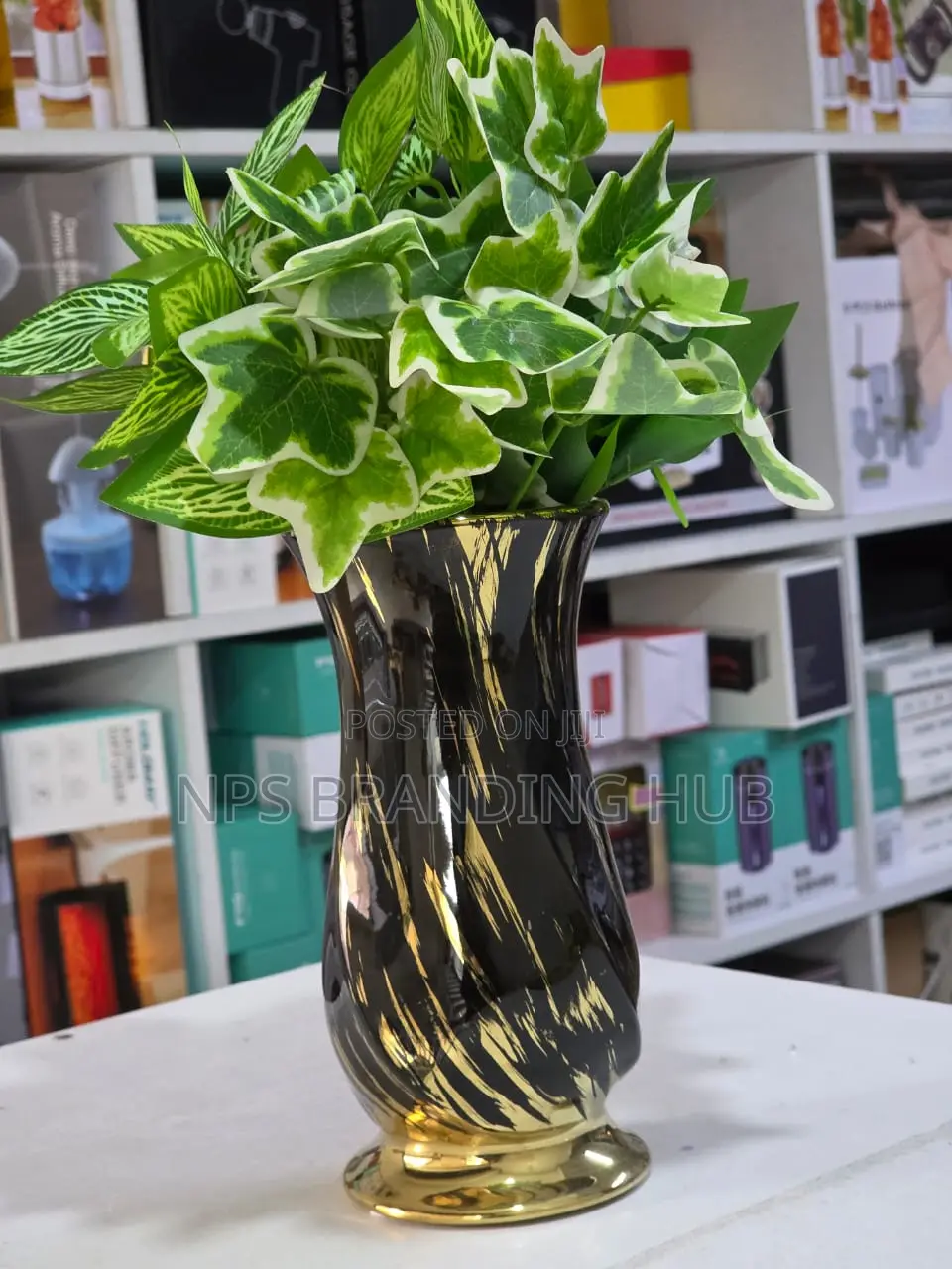Modern Ceramic Vase With Golden Cherry Design :22*8*19cm Tet
