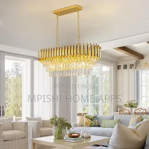 Modern Oval-Shaped Crystal Chandelier in a Gold Aluminum Finish