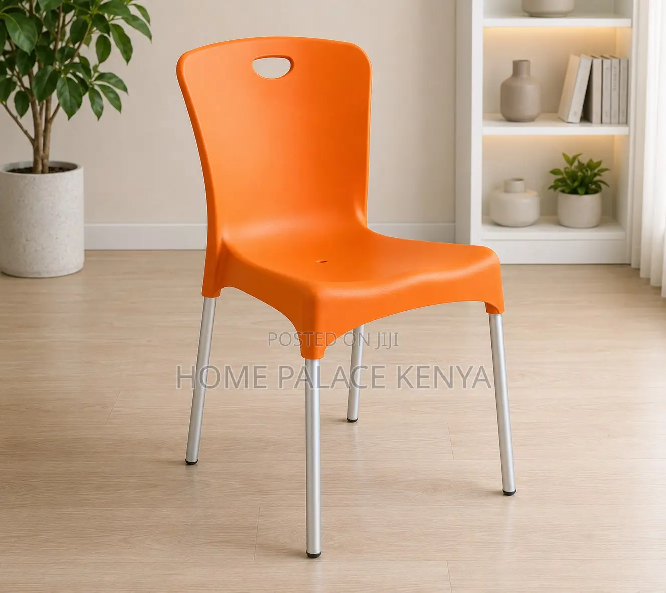 Plastic Chair: Stackable Plastic Dining Chair With Aluminium Legs