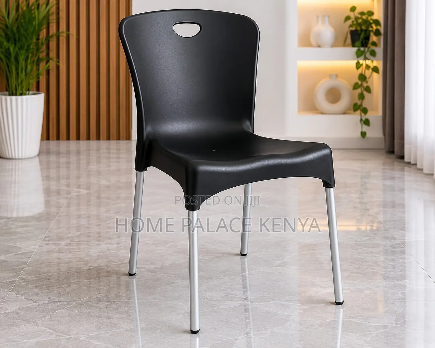 Plastic Chair: Stackable Plastic Dining Chair With Aluminium Legs