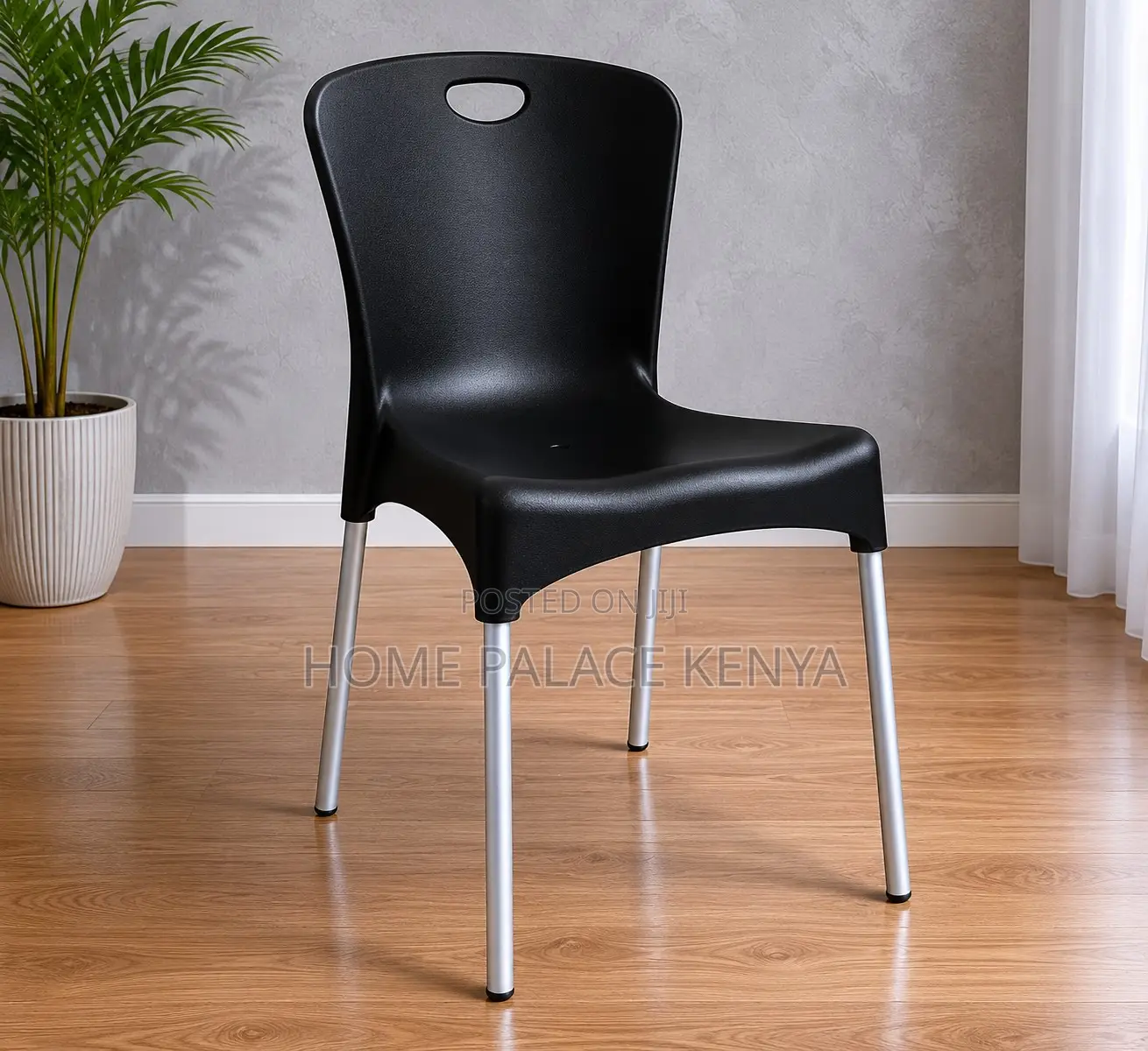Plastic Chair: Stackable Plastic Dining Chair With Aluminium Legs