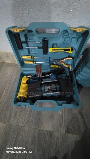 Portable Double-Cylinder Car Air Compressor With a Tire Repair Tool