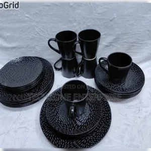High Quality 24 PCS Black Leaf Ceramic Dinner Set 