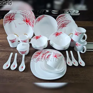 39 Pieces Square Opal Glass Dinner Set Dishwasher Friendly 
