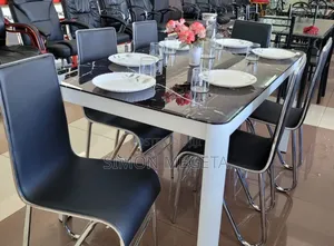 Leather Seats. Executive Marble Glass Top Six Sitter Dinning Table