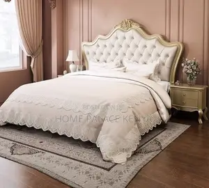 Wooden Bed: Luxury Villa Master Upholstered King Size Bed With Storage