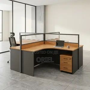Office Workstation : 4-way Curved Cubicle Modular Office Workstation.