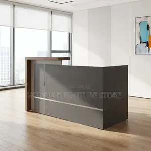 Office Desk : Modern Charcoal Grey and Walnut Reception Desk,