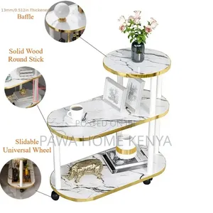3 Layer 2 Oval Round Top Trolley Rack Table