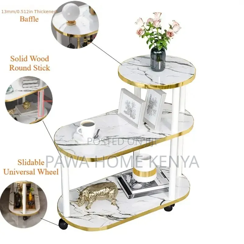 3 Layer 2 Oval Round Top Trolley Rack Table