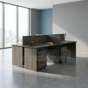 Office Desk : 4-Way Custom Office Workstation With Privacy Partitions