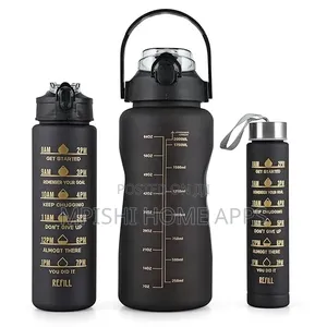 3pcs Water Bottle With Two Straws-Black Matte