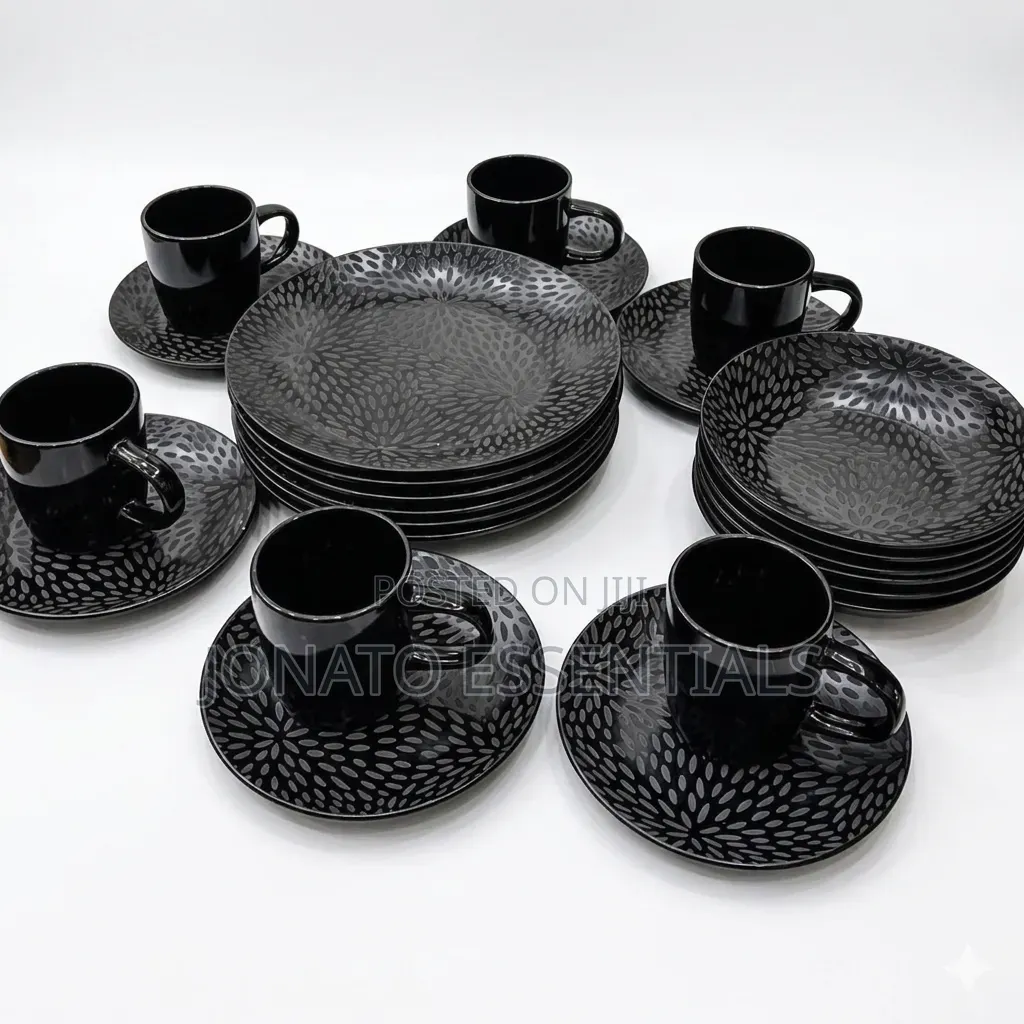 Ceramic Dinnerware Set 24pcs Matte Black Plates and Mugs Dinner Set