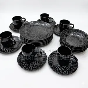 Ceramic Dinnerware Set 24pcs Matte Black Plates and Mugs Dinner Set