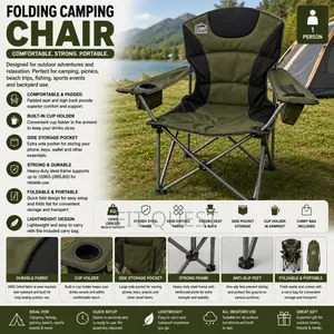 Heavy Duty- Foldable Camping Chair With Cup Holder Outdoor Seat
