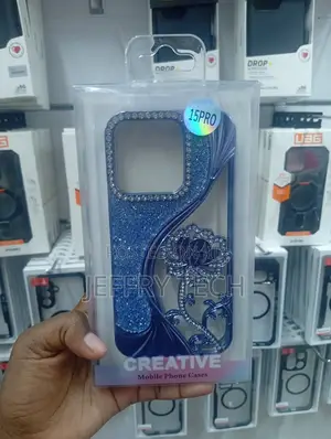 iPhone 15 Pro Blue, Sparkling Flower Phone Case