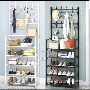 5-Tier Shoe Rack + 8-Hook Coat Hat Stand –| Stainless Steel