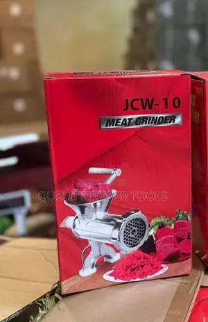 JCW-10 Model Manual Meat Grinder Packaged in a Red Box. See