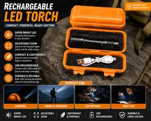 Rechargeable Led Zoom Torch Flashlight With Usb Charging Case