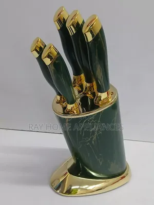 6 Pieces Kitchen Knife Sets With Round Stand and Gold Base