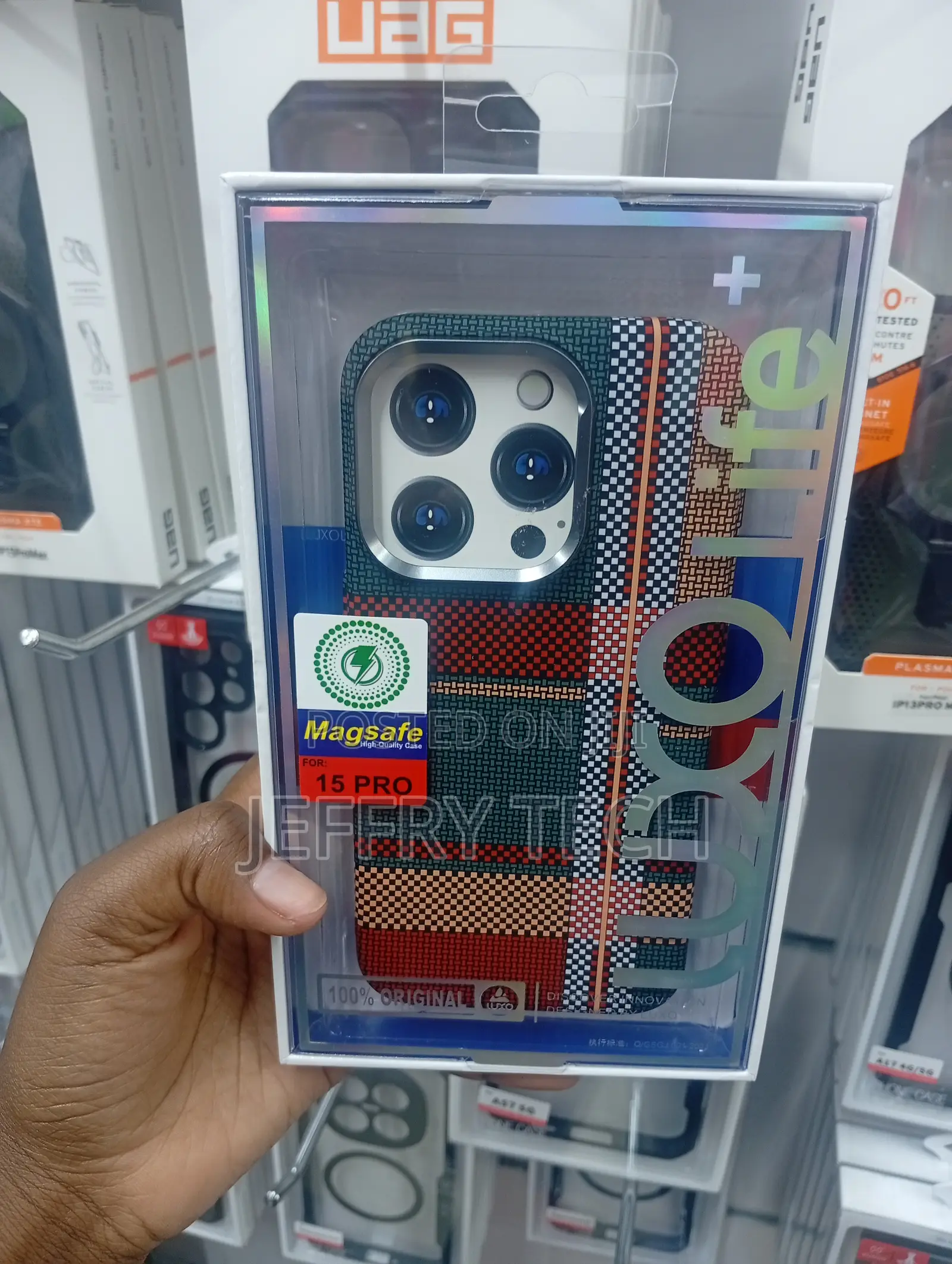 iPhone 15 Pro Featuring a Red, Black, and White Tribal Pattern