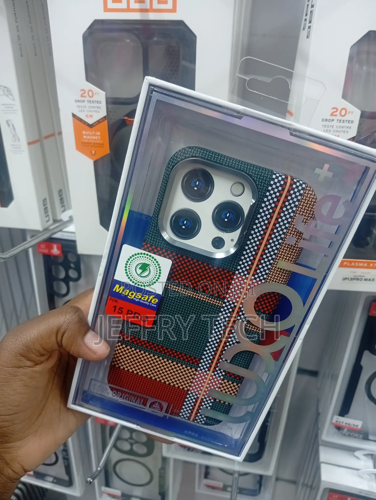 iPhone 15 Pro Featuring a Red, Black, and White Tribal Pattern