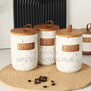 800ml Coffee Bean Container White Black Dot Smooth Ceramic Sealed Jar