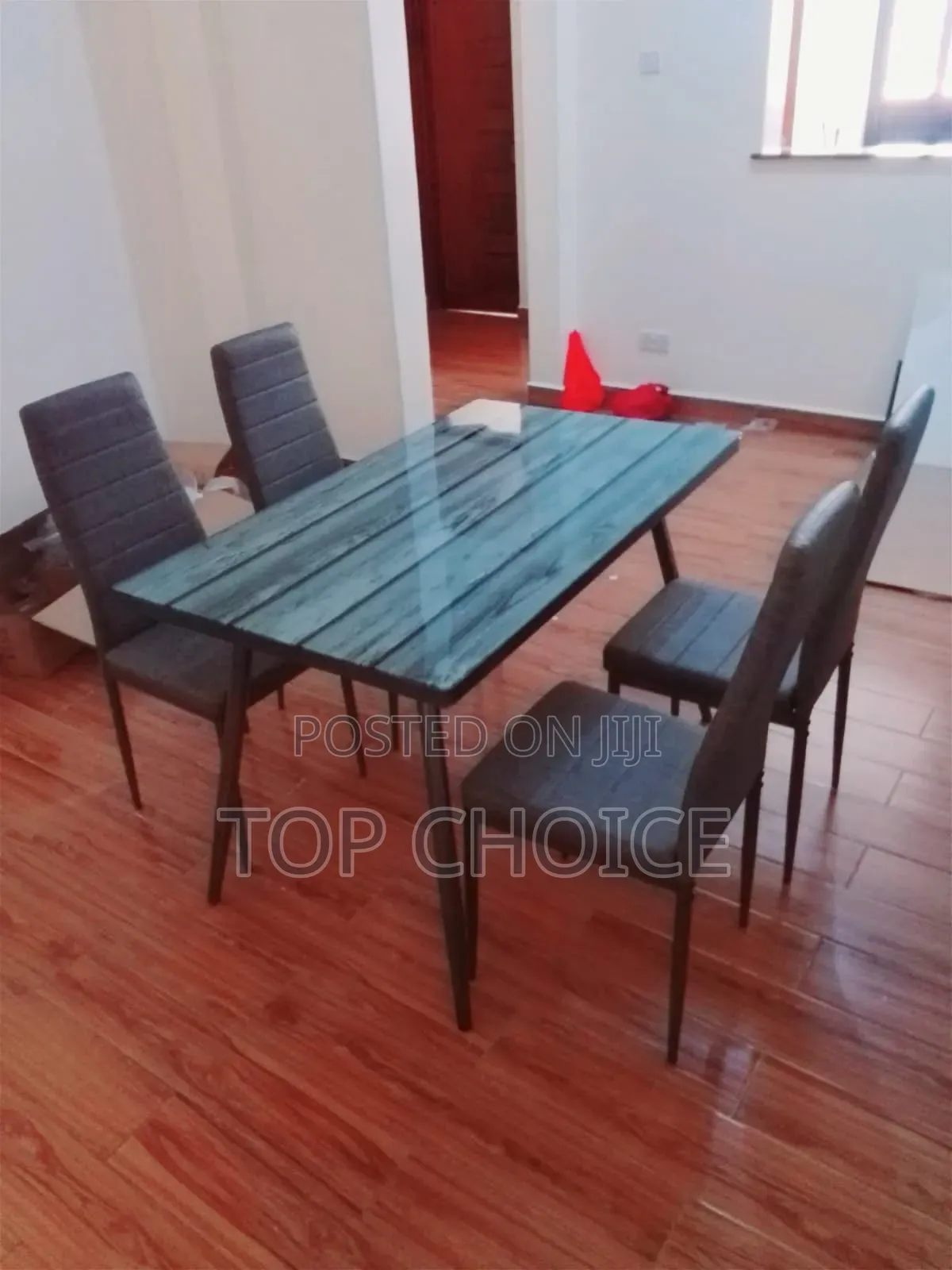 Gray Glass Dining Table With 4-Chairs