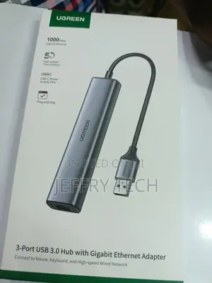 Ugreen Usb-C to Gigabit Ethernet Adapter With 3 Usb 3.0 Ports.