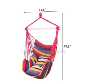 Hanging Rope Swing / Hammock Chair With 2 Cushions Wooden Stick