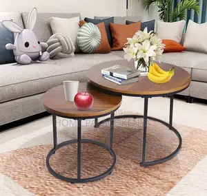 Round Table: 2 Tier Wooden Nesting Coffee Table Set