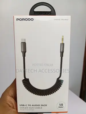 Porodo Coiled Aux Cable With Tangle-Free Design - Black