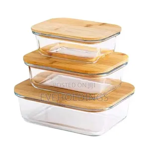 3 in One Snack Storage Glass Container With Bamboo Lid