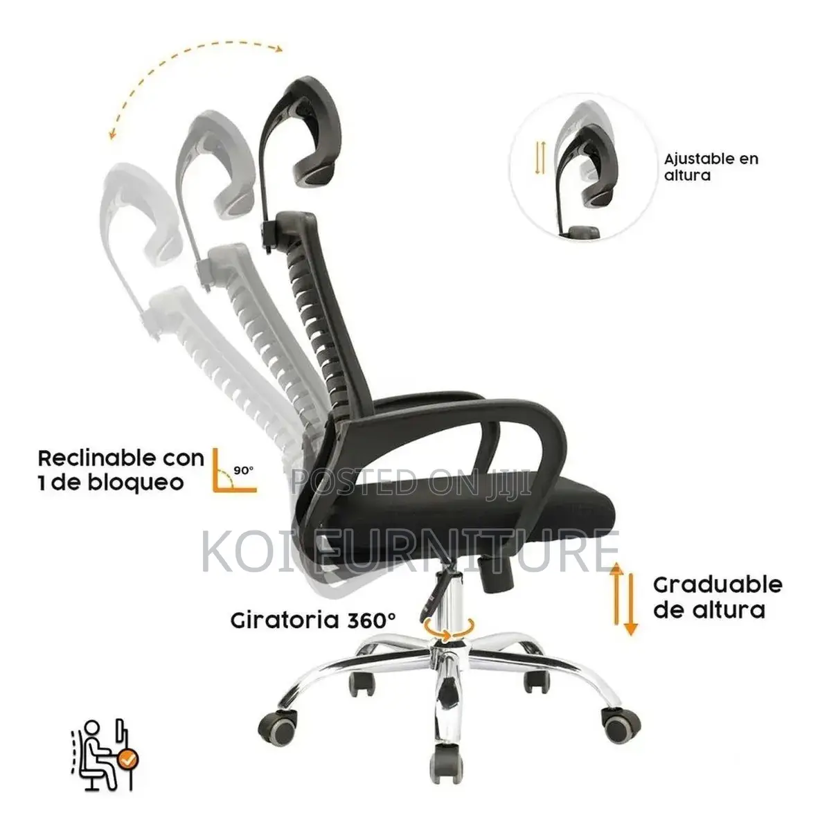 Office Chairs: High Backrest Ergonomic Adjustable Height Chair