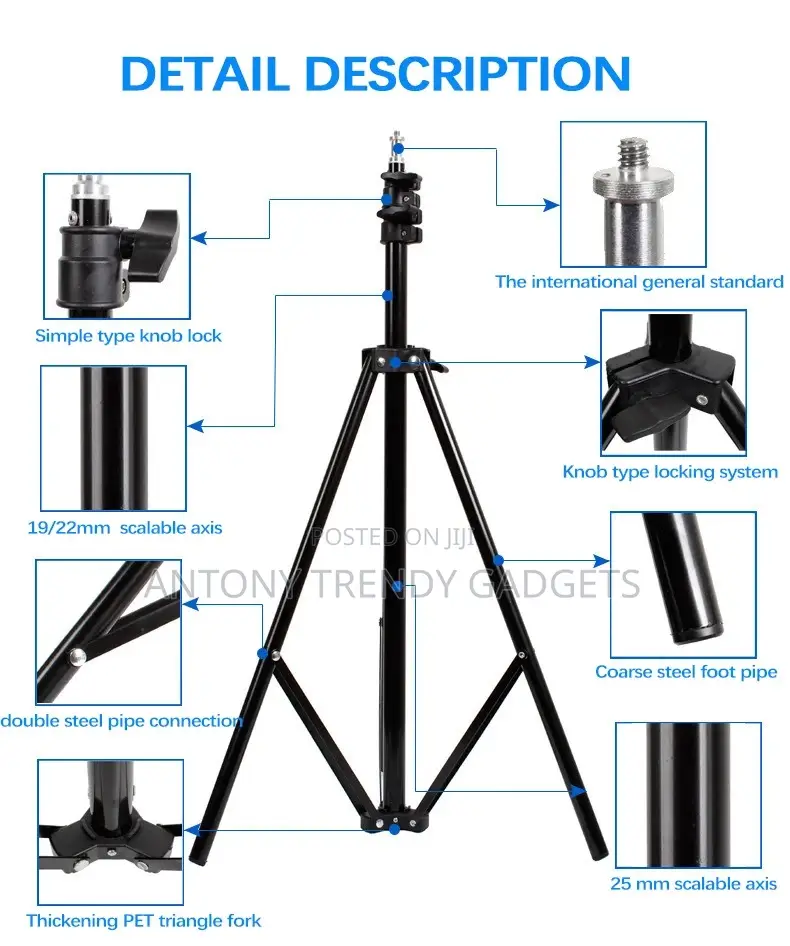 2.1m Aluminum Light Stand Tripod Adjustable With Clip