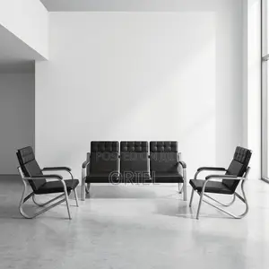Office Sofa : Black 5-Seater Office Reception 5-Seater Sofa