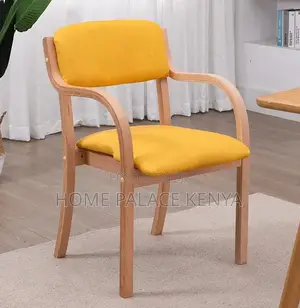 Dining Chair: Curved Wooden Chair With Linen Fabric Seat and Armrests