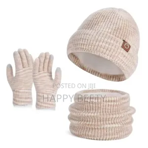 *3pc Knitted Hat Beanie Cap Winter Cold Proof Hat Scarf Gloves Sets