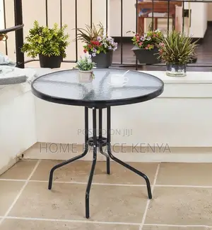 Balcony Table: Durable Metal and Tempered Glass Dining Table