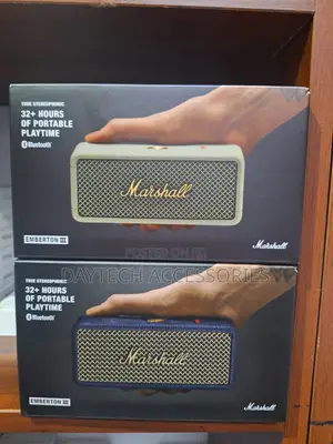This Is a Marshall Emberton Iii Portable Bluetooth Speaker in Cream.