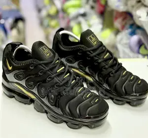 Unisex Black and Gold Nike Air Vapormax Plus Running Shoes