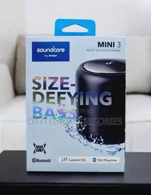 This Is a Black Anker Soundcore Mini 3 Bluetooth Speaker.