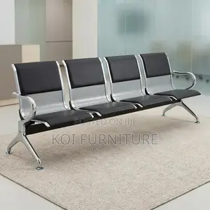 Office Benhes; Four Seaters Leather Bench With Metallic Frame