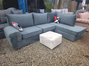 Grey L-Shape 5-Seater Sofa + Ottoman